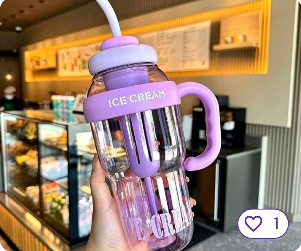 Ice cream water bottle 1300 ml with straw